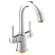 Смеситель для раковины GROHE Grandera с донным клапаном и поворотным изливом, хром/золото (21107IG0)